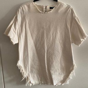 BDG Cream White Denim Tunic with Frayed Fringe